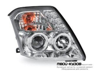 ФАРА ЛЕВАЯ + ПРАВАЯ (КОМПЛЕКТ) ТЮНИНГ ЛИНЗОВАННАЯ С СВЕТЯЩИЙСЯ ОБОДК (JUNYAN) ВНУТРИ ХРОМ для Citroen C2 (10.2003-)