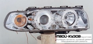 ФАРА ЛЕВАЯ + ПРАВАЯ (КОМПЛЕКТ) ТЮНИНГ ЛИНЗОВАННАЯ С 2 СВЕТЯЩИЙСЯ ОБОДК , ЛИТОЙ УКАЗАТЕЛЬ ПОВОРОТА (SONAR) ВНУТРИ ХРОМ для BMW E38 (06.1994 - 08.1998) (09.1998 - 2002)
