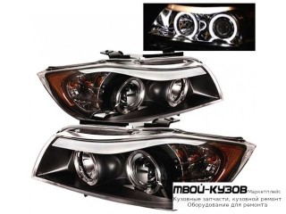ФАРА ЛЕВАЯ + ПРАВАЯ (КОМПЛЕКТ) ТЮНИНГ ЛИНЗОВАННАЯ С 2 СВЕТЯЩИЙСЯ ОБОДК +/- ПОД КОРРЕКТОР (SONAR) ВНУТРИ ЧЁРНЫЙ для BMW E90 СЕДАН / E91 УНИВЕРСАЛ (3 SERIES) (2004-)