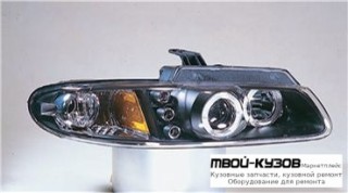 ФАРА ЛЕВАЯ + ПРАВАЯ (КОМПЛЕКТ) ТЮНИНГ ЛИНЗОВАННАЯ С 2 СВЕТЯЩИЙСЯ ОБОДК (SONAR) ВНУТРИ ЧЁРНЫЙ для Plymouth VOYAGER / DODGE CARAVAN (1996-2000)