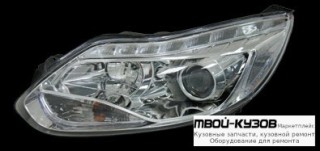 ФАРА ЛЕВАЯ + ПРАВАЯ (КОМПЛЕКТ) ТЮНИНГ ЛИНЗОВАННАЯ С КОРРЕКТОР , ДИОД (JUNYAN) ВНУТРИ ХРОМ для Ford FOCUS (2011-2014)