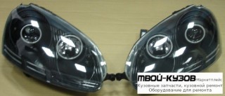 ФАРА ЛЕВАЯ + ПРАВАЯ (КОМПЛЕКТ) ТЮНИНГ ЛИНЗОВАННАЯ С СВЕТЯЩИЙСЯ ОБОДК ДИОД С КОРРЕКТОР (EAGLE EYES) ВНУТРИ ЧЁРНЫЙ для Volkswagen GOLF V (10.2003-), Volkswagen JETTA (2005-2010)