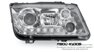 ФАРА ЛЕВАЯ + ПРАВАЯ (КОМПЛЕКТ) ТЮНИНГ (DEVIL EYES) С ПРОТИВОТУМ ЛИНЗОВАННАЯ (JUNYAN) ВНУТРИ ХРОМ для Volkswagen BORA (09.1998-)