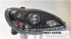 ФАРА ЛЕВАЯ + ПРАВАЯ (КОМПЛЕКТ) ТЮНИНГ ЛИНЗОВАННАЯ (DEVIL EYES) С 2 СВЕТЯЩИЙСЯ ОБОДК (SONAR) ВНУТРИ ЧЁРНЫЙ для Mercedes W220 (10.1998-)