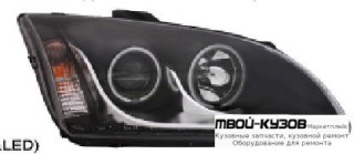 ФАРА ЛЕВАЯ + ПРАВАЯ (КОМПЛЕКТ) ТЮНИНГ ЛИНЗОВАННАЯ С 2 СВЕТЯЩИЙСЯ ОБОДК (DEVIL EYES) БЕЗ КОРРЕКТОР (EAGLE EYES) ВНУТРИ ЧЁРНЫЙ для Ford FOCUS (2005-)
