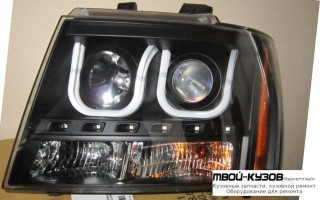 ФАРА ЛЕВАЯ + ПРАВАЯ (КОМПЛЕКТ) ТЮНИНГ ЛИНЗОВАННАЯ (DEVIL EYES) С СВЕТЯЩ.СЕКЦИЯМИ БЕЗ КОРРЕКТОР (EAGLE EYES) ВНУТРИ ЧЁРНЫЙ для Chevrolet YUKON / SUBURBAN / TAHOE / AVALANCHE (2007-2011)
