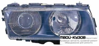 ФАРА ПРАВАЯ СТОРОНА С КОРРЕКТОР ЛИНЗОВАННАЯ ВНУТРИ (DEPO) ЧЁРНЫЙ для BMW E38 (06.1994 - 08.1998) (09.1998 - 2002)