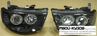 ФАРА ЛЕВАЯ + ПРАВАЯ (КОМПЛЕКТ) ТЮНИНГ ЛИНЗОВАННАЯ С СВЕТЯЩИЙСЯ ОБОДК ПОЛНОСТЬЮ ДИОД (EAGLE EYES) ВНУТРИ ЧЁРНЫЙ УКАЗАТЕЛЬ ПОВОРОТА ПРОЗРАЧНЫЙН для Mitsubishi L200 (2005-)
