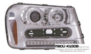 ФАРА ЛЕВАЯ + ПРАВАЯ (КОМПЛЕКТ) ТЮНИНГ ЛИНЗОВАННАЯ С СВЕТЯЩИЙСЯ ОБОДК ДИОД БЕЗ КОРРЕКТОР (EAGLE EYES) ВНУТРИ ХРОМ для Chevrolet TRAILBLAZER (2002-2009)