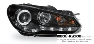 ФАРА ЛЕВАЯ + ПРАВАЯ (КОМПЛЕКТ) ТЮНИНГ ЛИНЗОВАННАЯ (DEVIL EYES) С СВЕТЯЩИЙСЯ ОБОДК КОРРЕКТОР (JUNYAN) ВНУТРИ ЧЁРНЫЙ для Volkswagen GOLF VI (2009-2011)