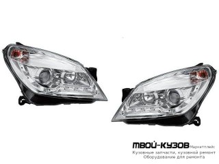 ФАРА ЛЕВАЯ + ПРАВАЯ (КОМПЛЕКТ) ТЮНИНГ (DEVIL EYES) ЛИНЗОВАННАЯ С КОРРЕКТОР (JUNYAN) ВНУТРИ ХРОМ для Opel ASTRA H (06.2004-)