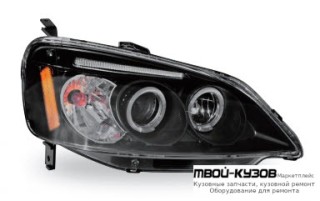 ФАРА ЛЕВАЯ + ПРАВАЯ (КОМПЛЕКТ) ТЮНИНГ ЛИНЗОВАННАЯ С СВЕТЯЩИЙСЯ ОБОДК (JUNYAN) ВНУТРИ ЧЁРНЫЙ для Honda CIVIC СЕДАН / КУПЕ (2001-2003) ХЭТЧБЭК (2001-2005)