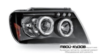 ФАРА ЛЕВАЯ + ПРАВАЯ (КОМПЛЕКТ) ТЮНИНГ ЛИНЗОВАННАЯ С СВЕТЯЩИЙСЯ ОБОДК (JUNYAN) ВНУТРИ ЧЁРНЫЙ для Jeep GRAND CHEROKEE (1999-2005)