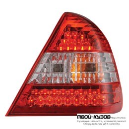 ФОНАРЬ ЗАДНИЙ ВНЕШНИЙ ЛЕВАЯ + ПРАВАЯ (КОМПЛЕКТ) ТЮНИНГ ПРОЗРАЧНЫЙ ХРУСТАЛ С ДИОД ГАБАРИТ , СТОП СИГНАЛ (EAGLE EYES) ВНУТРИ КРАСНЫЙ-БЕЛ для Mercedes W202 (06.1993 - 06.2000)