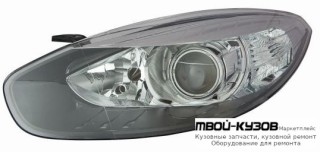 ФАРА ПРАВАЯ СТОРОНА ЛИНЗОВАННАЯ С КОРРЕКТОР , ВНУТРИ ЧЁРНЫЙ (DEPO) для Renault FLUENCE (2010-)
