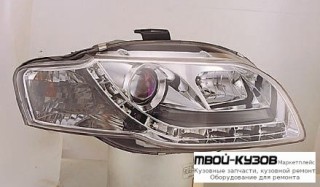 ФАРА ЛЕВАЯ + ПРАВАЯ (КОМПЛЕКТ) ТЮНИНГ (DEVIL EYES) (SONAR) ЛИНЗОВАННАЯ С КОРРЕКТОР ВНУТРИ ХРОМ для Audi A4 (2005-2007)