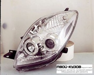 ФАРА ЛЕВАЯ + ПРАВАЯ (КОМПЛЕКТ) ТЮНИНГ ЛИНЗОВАННАЯ (DEVIL EYES) С 2 СВЕТЯЩИЙСЯ ОБОДК (SONAR) ВНУТРИ ХРОМ для Toyota YARIS (08.2005-)