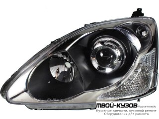 ФАРА ЛЕВАЯ СТОРОНА ПОД КОРРЕКТОР ЛИНЗОВАННАЯ (ХЭТЧБЭК) ВНУТРИ (DEPO) ЧЁРНЫЙ для Honda CIVIC СЕДАН / КУПЕ (2001-2003) ХЭТЧБЭК (2001-2005)