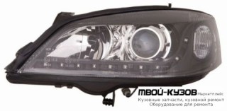 ФАРА ЛЕВАЯ + ПРАВАЯ (КОМПЛЕКТ) ТЮНИНГ (DEVIL EYES) ЛИНЗОВАННАЯ ХРУСТАЛ ВНУТРИ (DEPO) ЧЁРНЫЙ для Opel ASTRA (03.1998 - 2003)