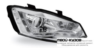 ФАРА ЛЕВАЯ + ПРАВАЯ (КОМПЛЕКТ) ТЮНИНГ (DEVIL EYES) ЛИНЗОВАННАЯ С КОРРЕКТОР (JUNYAN) ВНУТРИ ХРОМ для Volkswagen POLO (09.2010 - 2020)