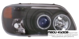 ФАРА ЛЕВАЯ + ПРАВАЯ (КОМПЛЕКТ) ТЮНИНГ ЛИНЗОВАННАЯ С 2 СВЕТЯЩИЙСЯ ОБОДК , ЛИТОЙ УКАЗАТЕЛЬ ПОВОРОТА БЕЗ КОРРЕКТОР (EAGLE EYES) ВНУТРИ ЧЁРНЫЙ для Ford EXPLORER (1995-2001)