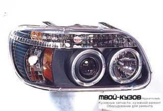 ФАРА ЛЕВАЯ + ПРАВАЯ (КОМПЛЕКТ) ТЮНИНГ ЛИНЗОВАННАЯ С 2 СВЕТЯЩИЙСЯ ОБОДК , ЛИТОЙ УКАЗАТЕЛЬ ПОВОРОТА (SONAR) ВНУТРИ ЧЁРНЫЙ для Ford EXPLORER (1995-2001)