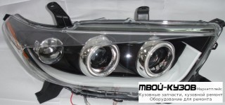 ФАРА ЛЕВАЯ + ПРАВАЯ (КОМПЛЕКТ) ТЮНИНГ (DEVIL EYES) ЛИНЗОВАННАЯ С СВЕТЯЩИЙСЯ ОБОДК (EAGLE EYES) ВНУТРИ ЧЁРНЫЙ для Toyota HIGHLANDER (2010-2013)