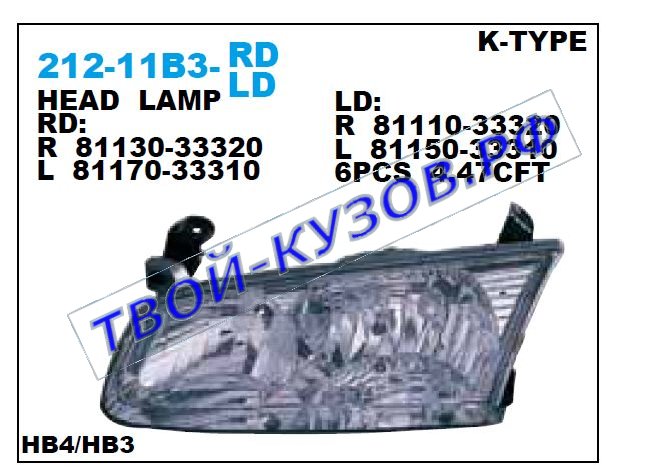 camry фара левая (только механический корректор) 212-11B3L-LD