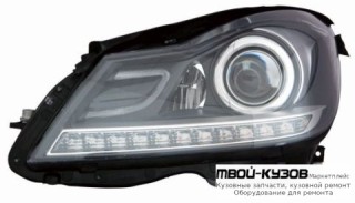 ФАРА ЛЕВАЯ + ПРАВАЯ (КОМПЛЕКТ) ТЮНИНГ С ДИОД СВЕТЯЩ.СЕКЦИЯМИ КОРРЕКТОР ВНУТРИ (DEPO) ЧЁРНЫЙ для Mercedes W204 (2007-)