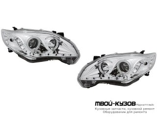 ФАРА ЛЕВАЯ + ПРАВАЯ (КОМПЛЕКТ) (СЕДАН) ТЮНИНГ ЛИНЗОВАННАЯ (DEVIL EYES) С СВЕТЯЩИЙСЯ ОБОДК +/- ПОД КОРРЕКТОР ВНУТРИ ХРОМ для Toyota COROLLA E150 (2006-) СЕДАН