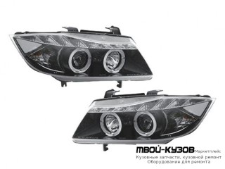 ФАРА ЛЕВАЯ + ПРАВАЯ (КОМПЛЕКТ) ТЮНИНГ ЛИНЗОВАННАЯ (DEVIL EYES) С СВЕТЯЩИЙСЯ ОБОДК (JUNYAN) ВНУТРИ ЧЁРНЫЙ для BMW E90 СЕДАН / E91 УНИВЕРСАЛ (3 SERIES) (2004-)