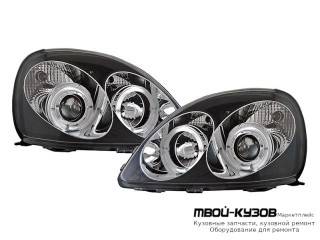 ФАРА ЛЕВАЯ + ПРАВАЯ (КОМПЛЕКТ) ТЮНИНГ ЛИНЗОВАННАЯ С 2 СВЕТЯЩИЙСЯ ОБОДК (SONAR) ВНУТРИ ЧЁРНЫЙ-ХРОМ для Toyota YARIS (1999 - 11.2002) (12.2002 - 07.2005)