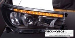 ФАРА ЛЕВАЯ + ПРАВАЯ (КОМПЛЕКТ) ЛИНЗОВАННАЯ , П/ КОРРЕКТОР , ДИОД , С "БЕГУЩИЙ" УКАЗАТЕЛЬ ПОВОРОТА , ВНУТРИ ЧЁРНЫЙ ТЮНИНГ (SONAR) для Toyota HILUX (2015-)