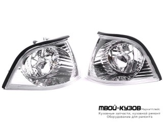 УКАЗ.ПОВОРОТА УГЛОВОЙ ЛЕВАЯ + ПРАВАЯ (КОМПЛЕКТ) (СЕДАН) ТЮНИНГ ПРОЗРАЧНЫЙ ХРУСТАЛ ВНУТРИ (DEPO) ХРОМ для BMW E36 (12.1990 - 01.2000)