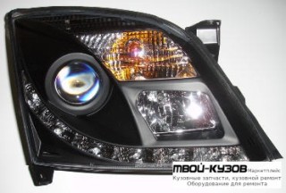 ФАРА ЛЕВАЯ + ПРАВАЯ (КОМПЛЕКТ) ТЮНИНГ С СВЕТЯЩИЙСЯ ОБОДК ЛИНЗОВАННАЯ (SONAR) ВНУТРИ ЧЁРНЫЙ для Opel VECTRA С (04.2002-) SIGNUM (2003-)