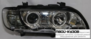 ФАРА ЛЕВАЯ + ПРАВАЯ (КОМПЛЕКТ) ТЮНИНГ (КСЕНОН) С CCFL СВЕТЯЩИЙСЯ ОБОДК , ЛИНЗОВАННАЯ (DEVIL EYES) +/- ПОД КОРРЕКТОР (EAGLE EYES) ВНУТРИ ХРОМ для BMW E53 X5 (1999-2004.2004 - 2006)