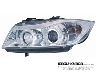 ФАРА ЛЕВАЯ + ПРАВАЯ (КОМПЛЕКТ) ТЮНИНГ ЛИНЗОВАННАЯ С 2 СВЕТЯЩИЙСЯ ОБОДК +/- ПОД КОРРЕКТОР (SONAR) ВНУТРИ ХРОМ для BMW E90 СЕДАН / E91 УНИВЕРСАЛ (3 SERIES) (2004-)