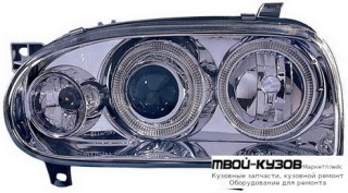 ФАРА ЛЕВАЯ + ПРАВАЯ (КОМПЛЕКТ) ТЮНИНГ С СВЕТЯЩИЙСЯ ОБОДК ЛИНЗОВАННАЯ (DEPO) ВНУТРИ ХРОМ для Volkswagen GOLF III (11.1991 - 09.1997)