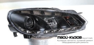 ФАРА ЛЕВАЯ + ПРАВАЯ (КОМПЛЕКТ) ТЮНИНГ ЛИНЗОВАННАЯ (DEVIL EYES) С КОРРЕКТОР (SONAR) ВНУТРИ ЧЁРНЫЙ для Volkswagen GOLF VI (2009-2011)