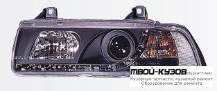 ФАРА ЛЕВАЯ + ПРАВАЯ (КОМПЛЕКТ) ТЮНИНГ ПРОЗРАЧНЫЙ ДИОД С СВЕТЯЩИЙСЯ ОБОДК ЛИТОЙ УКАЗАТЕЛЬ ПОВОРОТА (SONAR) (КУПЕ) ВНУТРИ ЧЁРНЫЙ для BMW E36 (12.1990 - 01.2000)