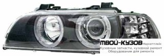 ФАРА ЛЕВАЯ + ПРАВАЯ (КОМПЛЕКТ) ТЮНИНГ ЛИНЗОВАННАЯ С СВЕТЯЩИЙСЯ ОБОДК , ДИОД УКАЗАТЕЛЬ ПОВОРОТА ПРОЗРАЧНЫЙ С КОРРЕКТОР ВНУТРИ (DEPO) ЧЁРНЫЙ для BMW E39 (11.1995 - 2003)