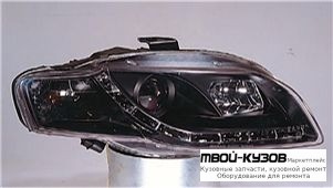 ФАРА ЛЕВАЯ + ПРАВАЯ (КОМПЛЕКТ) ТЮНИНГ (DEVIL EYES) (SONAR) ЛИНЗОВАННАЯ С КОРРЕКТОР ВНУТРИ ЧЁРНЫЙ для Audi A4 (2005-2007)