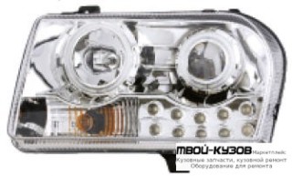 ФАРА ЛЕВАЯ + ПРАВАЯ (КОМПЛЕКТ) ТЮНИНГ С СВЕТЯЩИЙСЯ ОБОДК , ДИОД (EAGLE EYES) ВНУТРИ ХРОМ для Chrysler 300С (2005-)