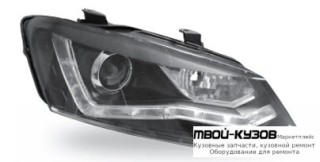 ФАРА ЛЕВАЯ + ПРАВАЯ (КОМПЛЕКТ) ТЮНИНГ (DEVIL EYES) ЛИНЗОВАННАЯ С КОРРЕКТОР (JUNYAN) ВНУТРИ ЧЁРНЫЙ для Volkswagen POLO (09.2010 - 2020)