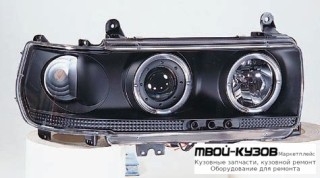 ФАРА ЛЕВАЯ + ПРАВАЯ (КОМПЛЕКТ) ТЮНИНГ ПРОЗРАЧНЫЙ С 2 СВЕТЯЩИЙСЯ ОБОДК , ЛИТОЙ УКАЗАТЕЛЬ ПОВОРОТА (SONAR) ЧЁРНЫЙ МОЛДИНГ ВНУТРИ ЧЁРНЫЙ для Toyota LANDCRUISER 80 (01.1990 - 01.1998)