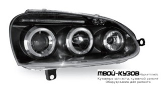 ФАРА ЛЕВАЯ + ПРАВАЯ (КОМПЛЕКТ) ТЮНИНГ ЛИНЗОВАННАЯ С СВЕТЯЩИЙСЯ ОБОДК С КОРРЕКТОР (JUNYAN) ВНУТРИ ЧЁРНЫЙ для Volkswagen GOLF V (10.2003-)