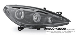 ФАРА ЛЕВАЯ + ПРАВАЯ (КОМПЛЕКТ) ТЮНИНГ ЛИНЗОВАННАЯ С СВЕТЯЩИЙСЯ ОБОДК С КОРРЕКТОР (JUNYAN) ВНУТРИ ЧЁРНЫЙ для Peugeot 307 (08.2001-)