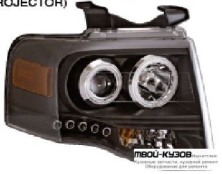 ФАРА ЛЕВАЯ + ПРАВАЯ (КОМПЛЕКТ) ТЮНИНГ ЛИНЗОВАННАЯ С СВЕТЯЩИЙСЯ ОБОДК ДИОД БЕЗ КОРРЕКТОР (EAGLE EYES) ВНУТРИ ЧЁРНЫЙ для Ford EXPEDITION (1997-2003) (2004-2006) (2007-2009)