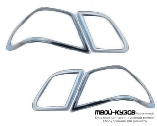 РАМКА ВОКРУГ ЗАДНИЙ ФОНАРЕЙ} ЛЕВАЯ + ПРАВАЯ (КОМПЛЕКТ) (4 ШТ) ТЮНИНГ ХРОМ (ТАЙВАНЬ) для Mercedes W210 (08.1995 - 08.1999) (09.1999 - 06.2002)