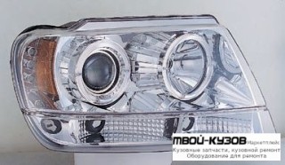 ФАРА ЛЕВАЯ + ПРАВАЯ (КОМПЛЕКТ) ТЮНИНГ ЛИНЗОВАННАЯ С 2 СВЕТЯЩИЙСЯ ОБОДК (SONAR) ВНУТРИ ХРОМ для Jeep GRAND CHEROKEE (1999-2005)